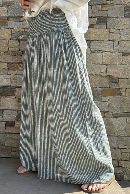 Marina Chalk Stripe Palazzo Pant Khaki